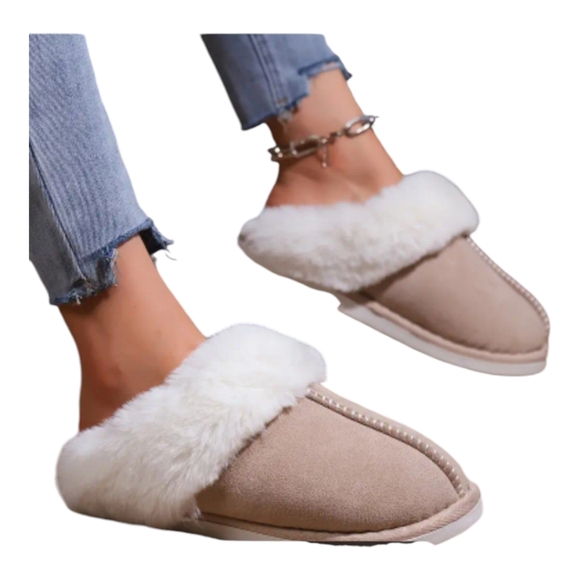 Soft Sole Indoor Slippers, Sizes 5.5-6 & 7.5-8 & 9.5-10, Khaki, Cozy & Fluffy - Picture 2 of 3